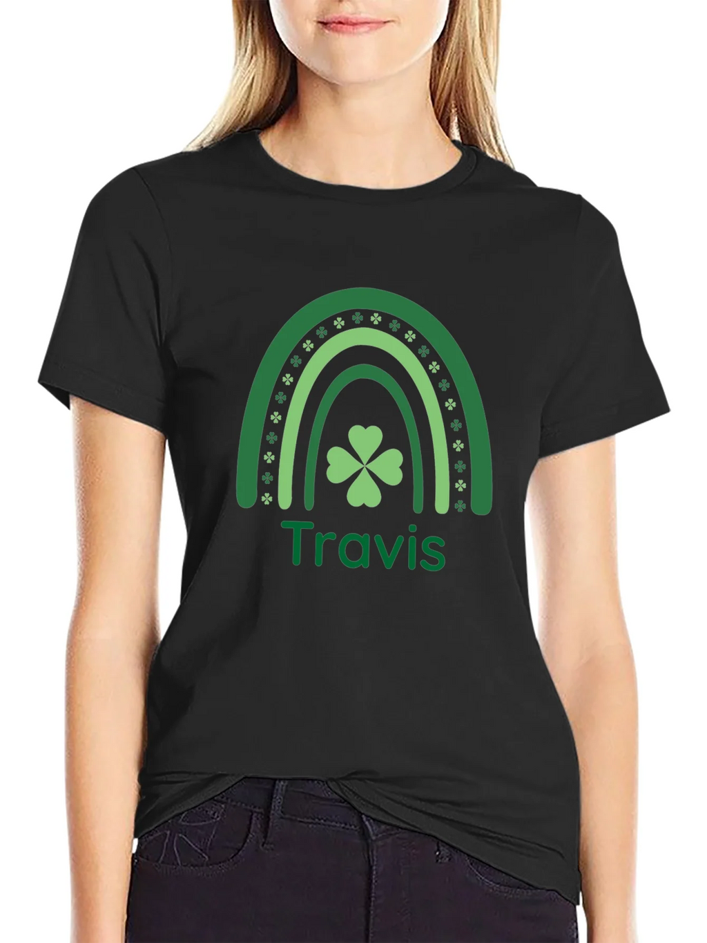 St. Patricks Day Travis Rainbow Clover T-Shirt