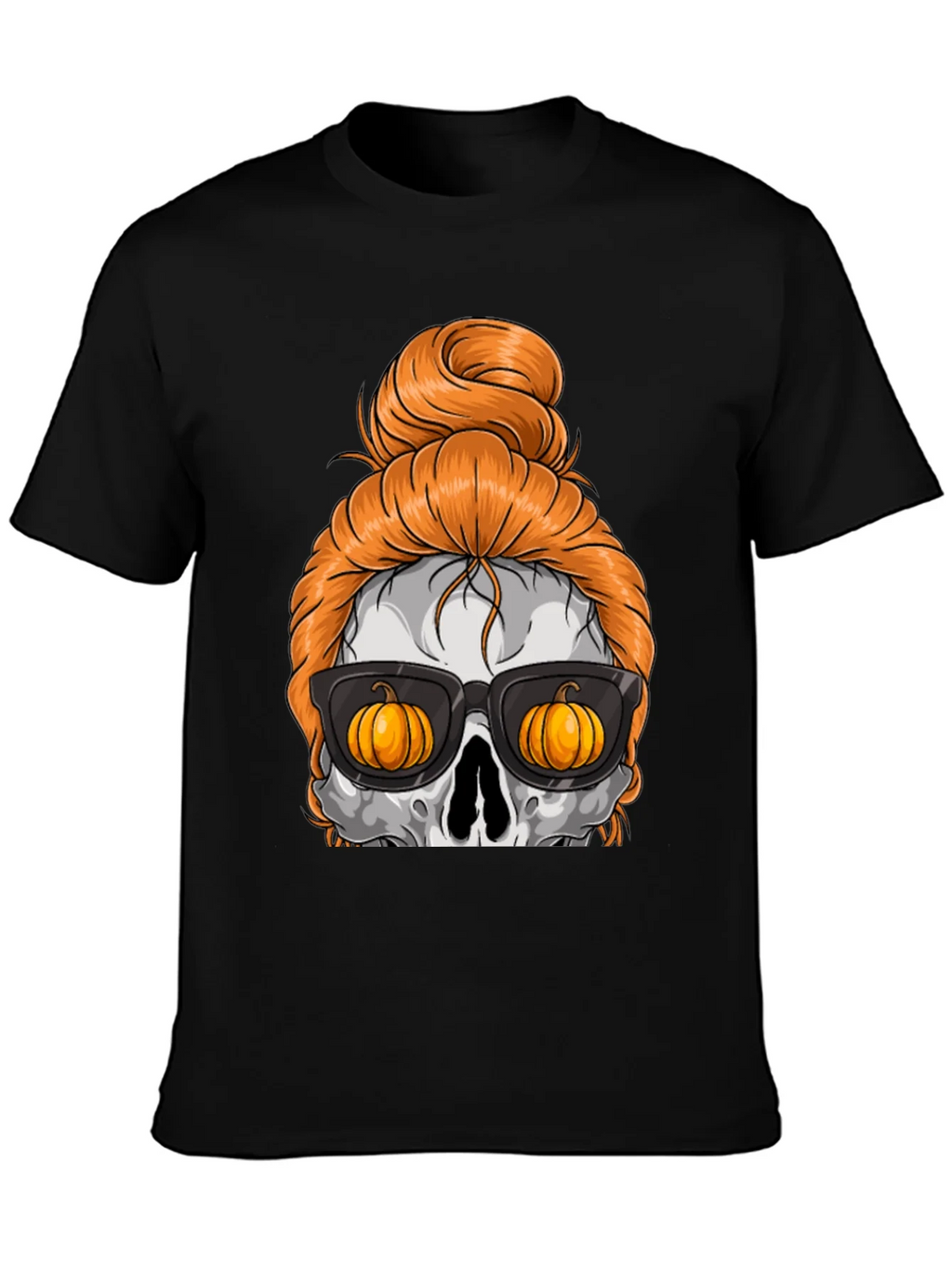 Pumpkin Skull Messy Bun Halloween T-Shirt