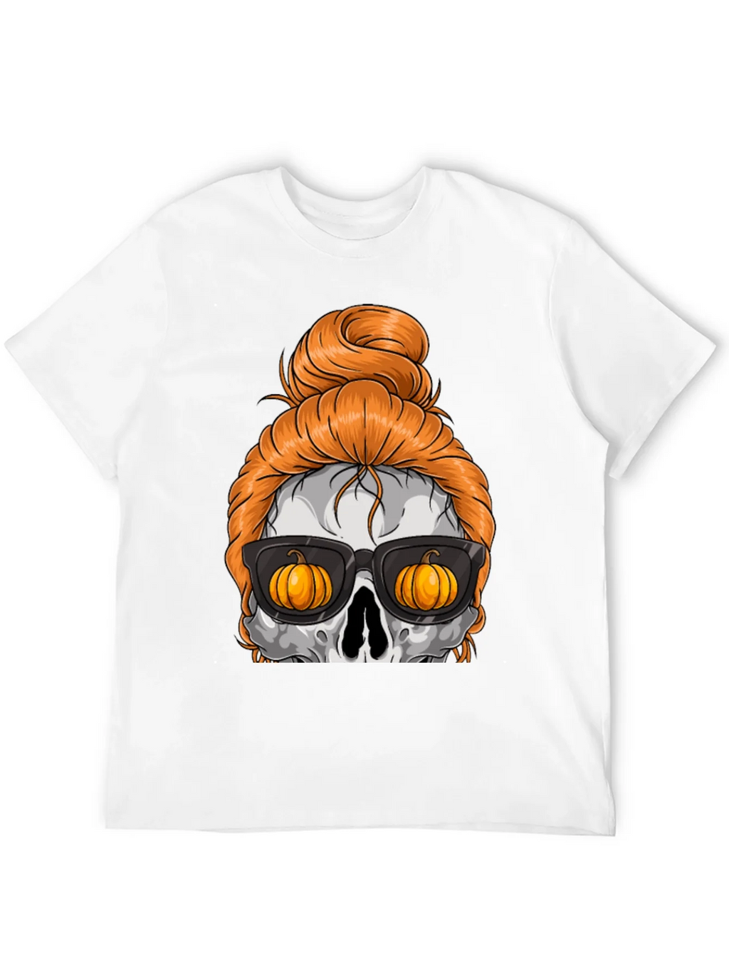 Pumpkin Skull Messy Bun Halloween T-Shirt