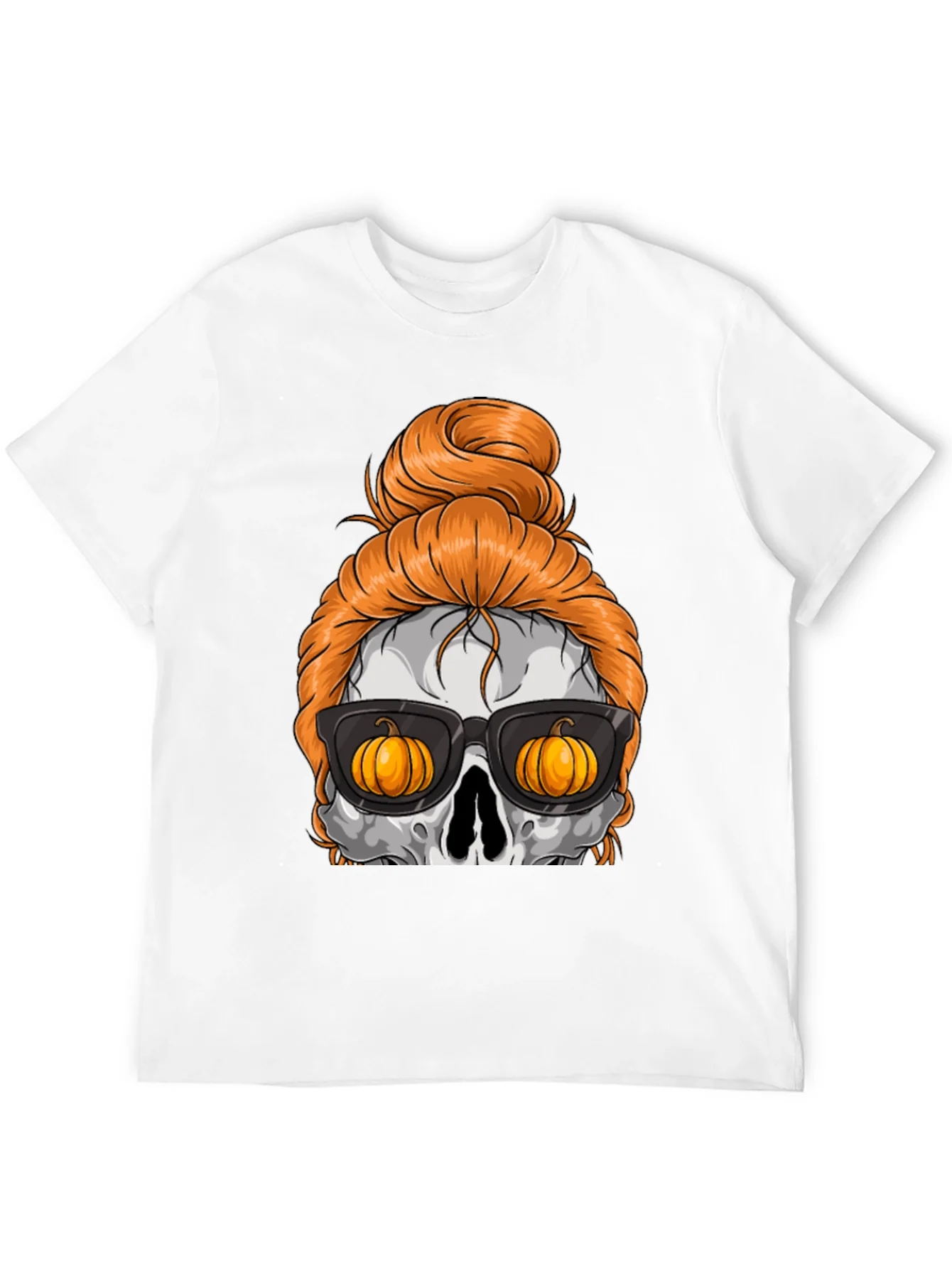 Pumpkin Skull Messy Bun Halloween T-Shirt