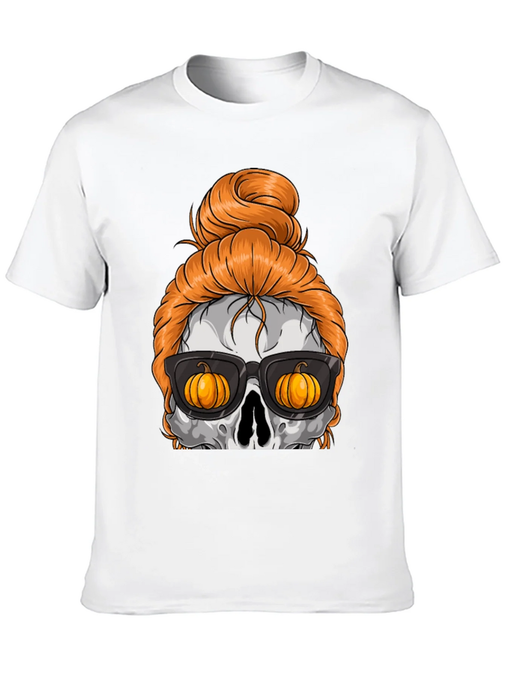 Pumpkin Skull Messy Bun Halloween T-Shirt