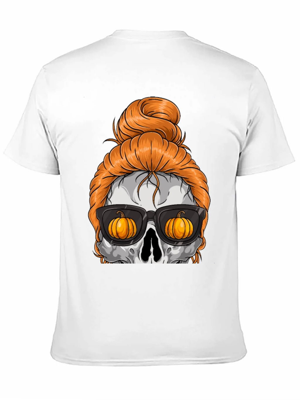 Pumpkin Skull Messy Bun Halloween T-Shirt