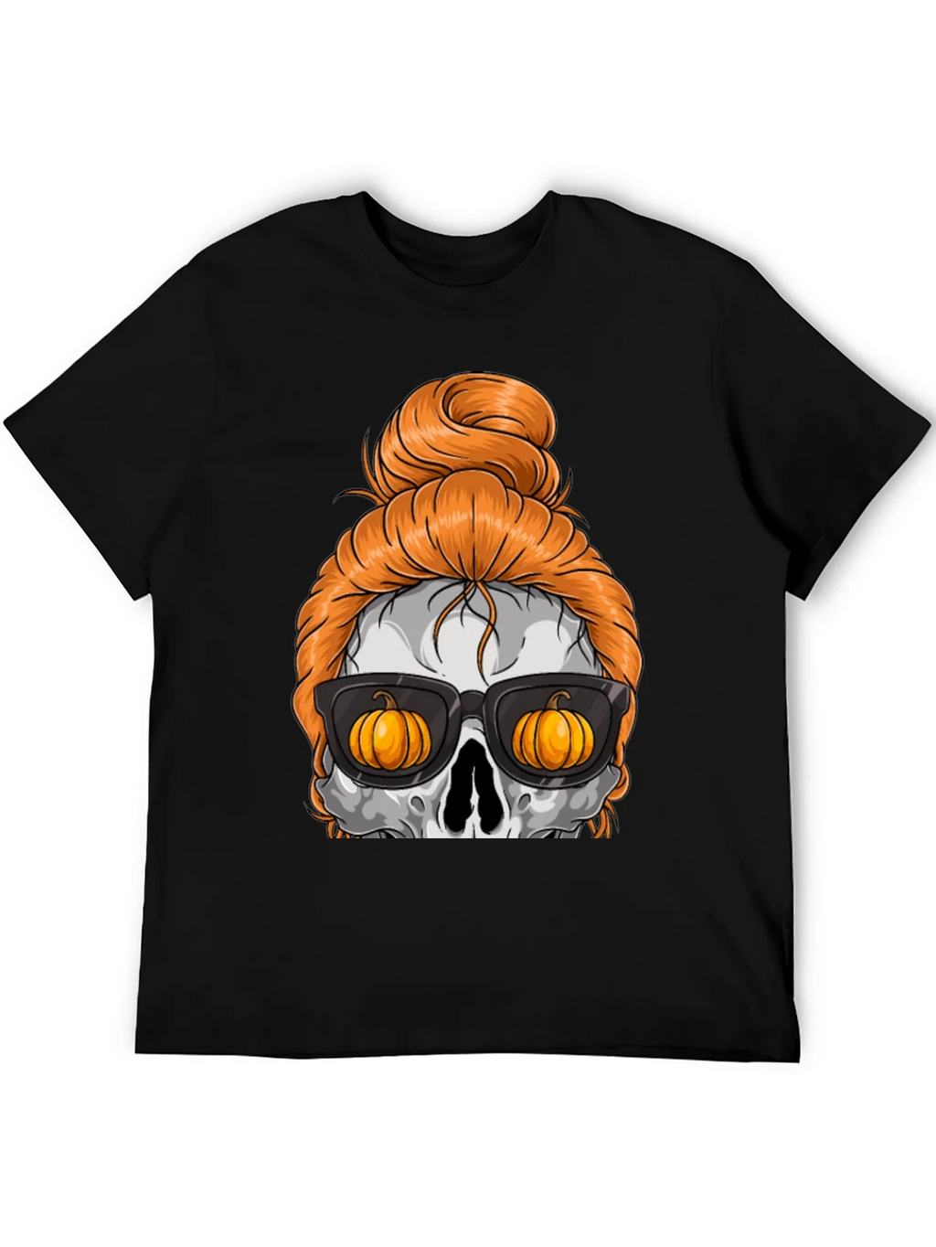 Pumpkin Skull Messy Bun Halloween T-Shirt