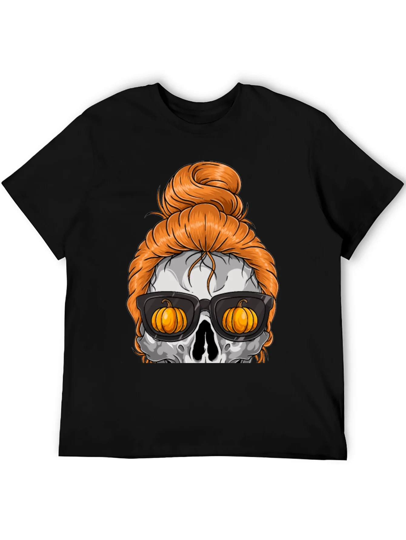 Pumpkin Skull Messy Bun Halloween T-Shirt