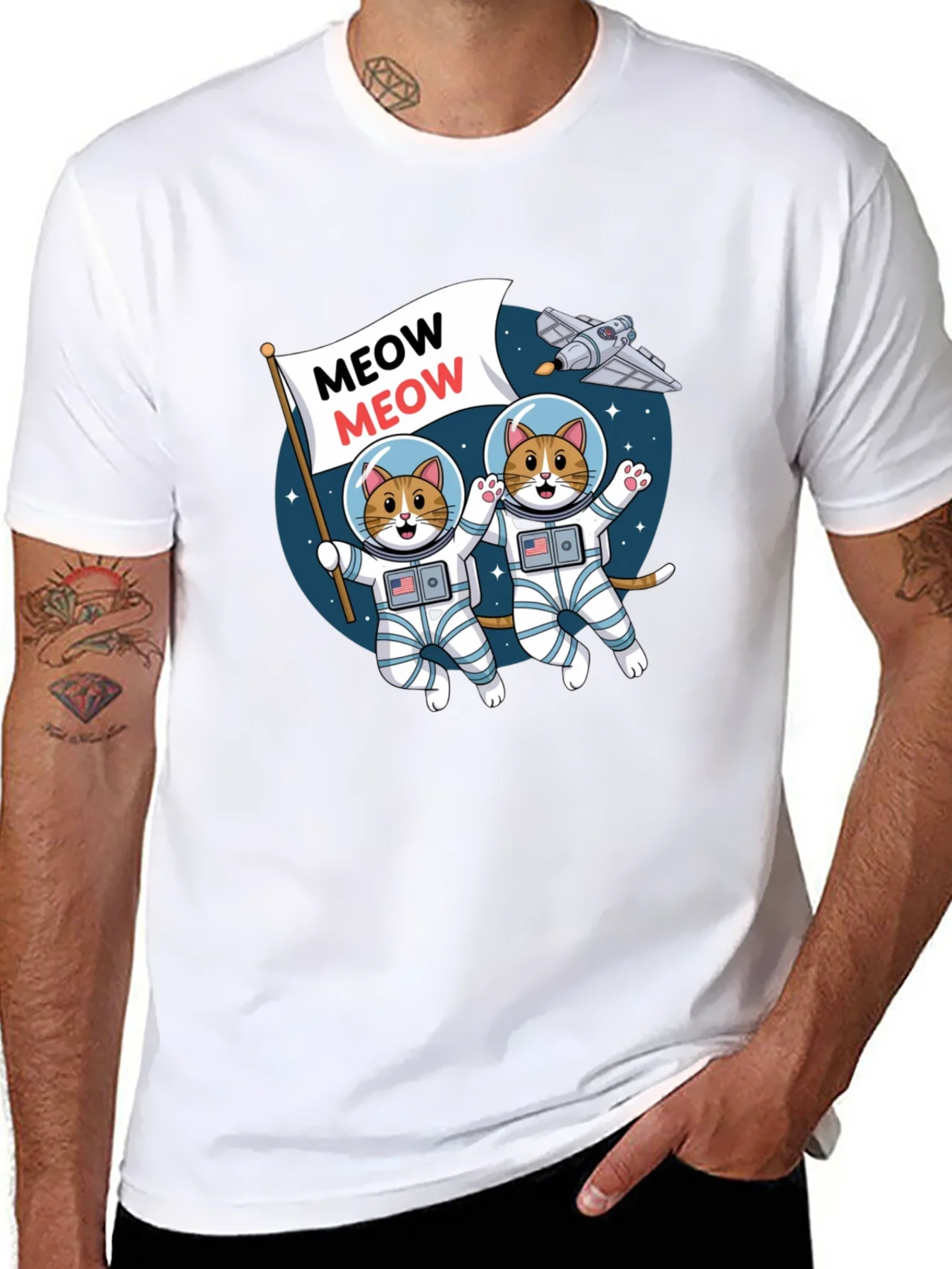 Meow Astronaut Cats Graphic T-Shirt