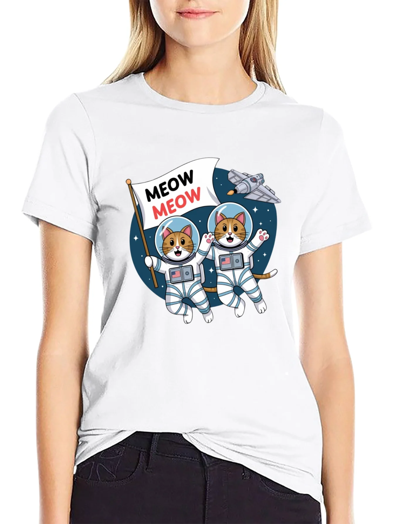 Meow Astronaut Cats Graphic T-Shirt
