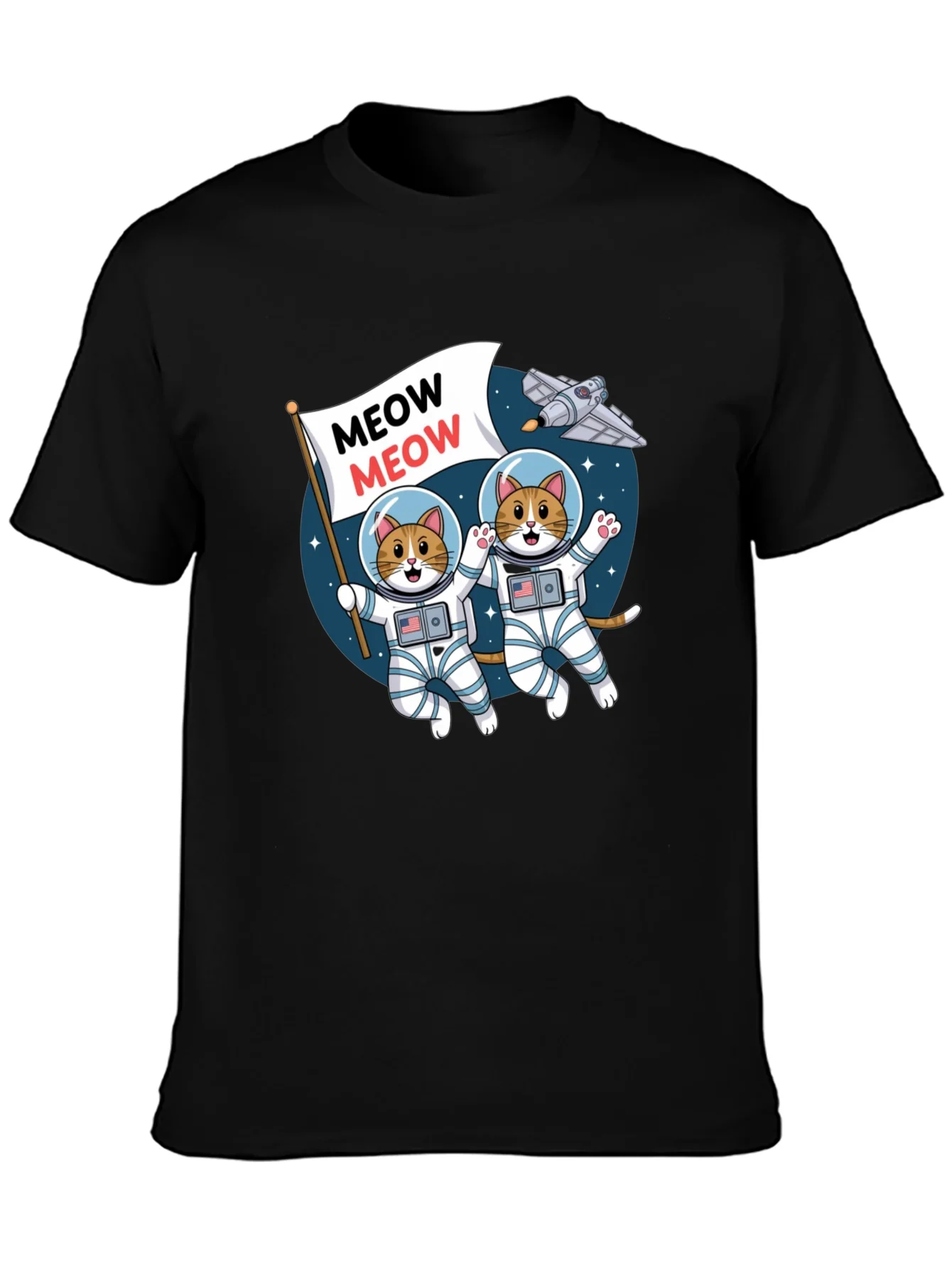 Meow Astronaut Cats Graphic T-Shirt
