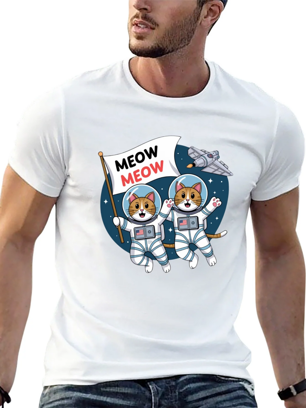 Meow Astronaut Cats Graphic T-Shirt