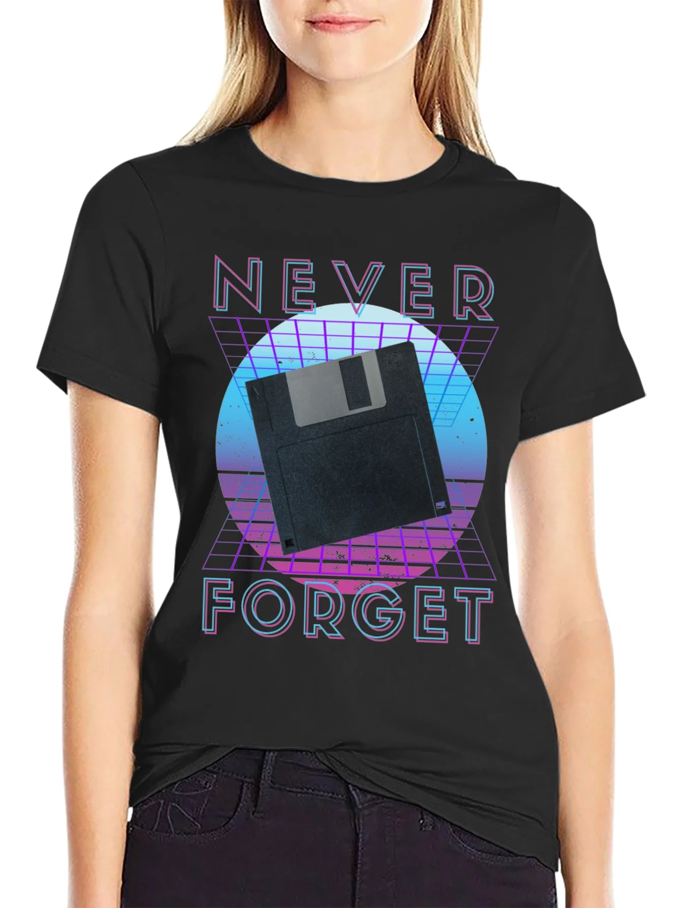 Retro Floppy Disk T-Shirt - Never Forget Graphic Tee