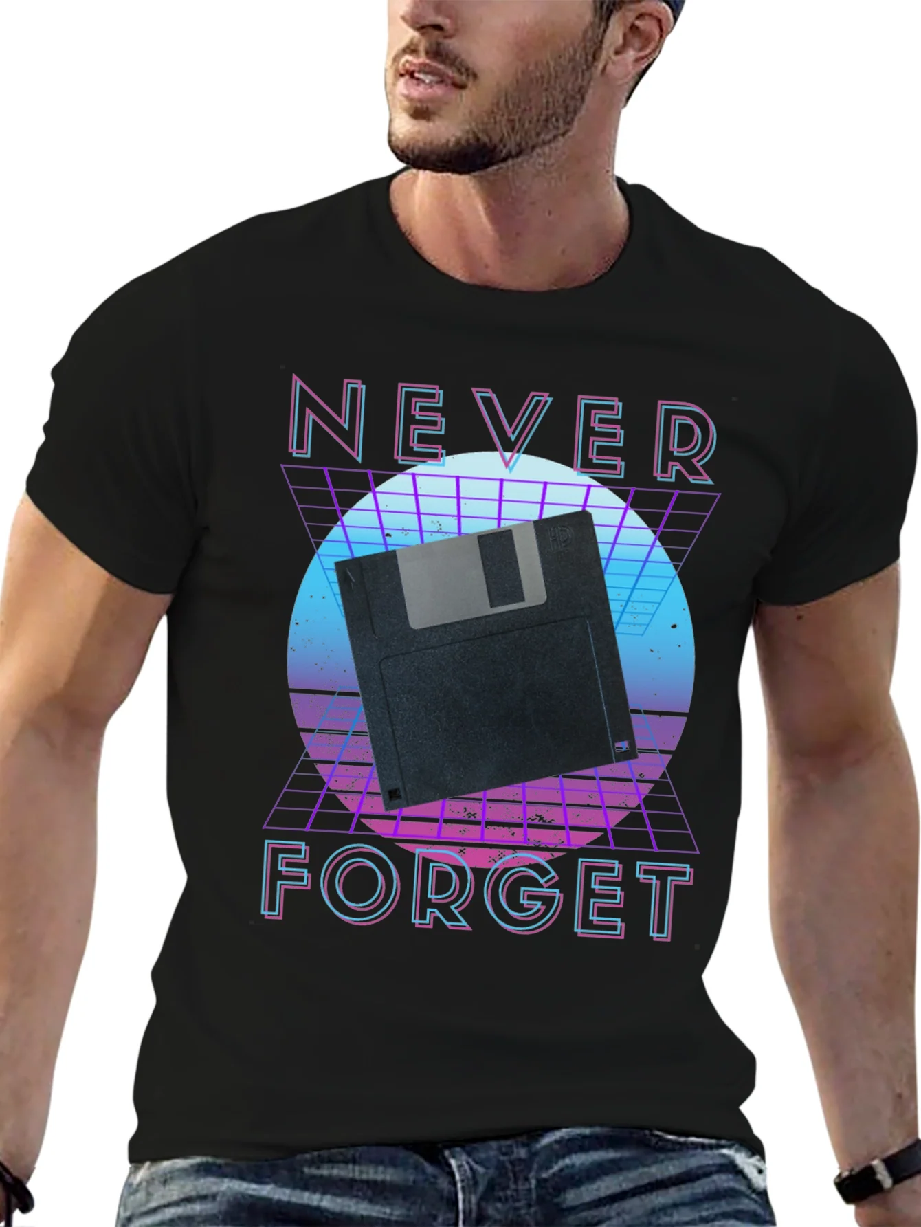 Retro Floppy Disk T-Shirt - Never Forget Graphic Tee