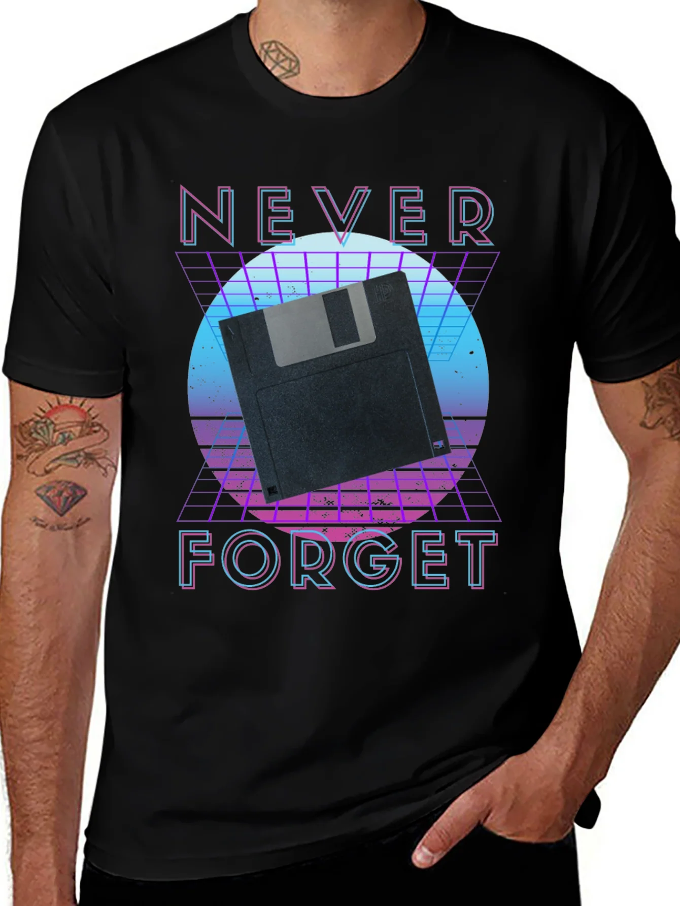 Retro Floppy Disk T-Shirt - Never Forget Graphic Tee