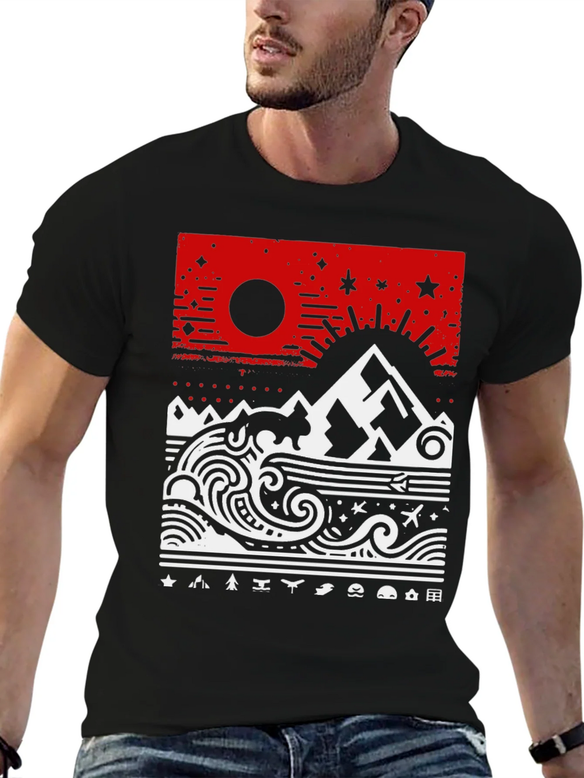 Abstract Mountain & Sea Graphic Tee