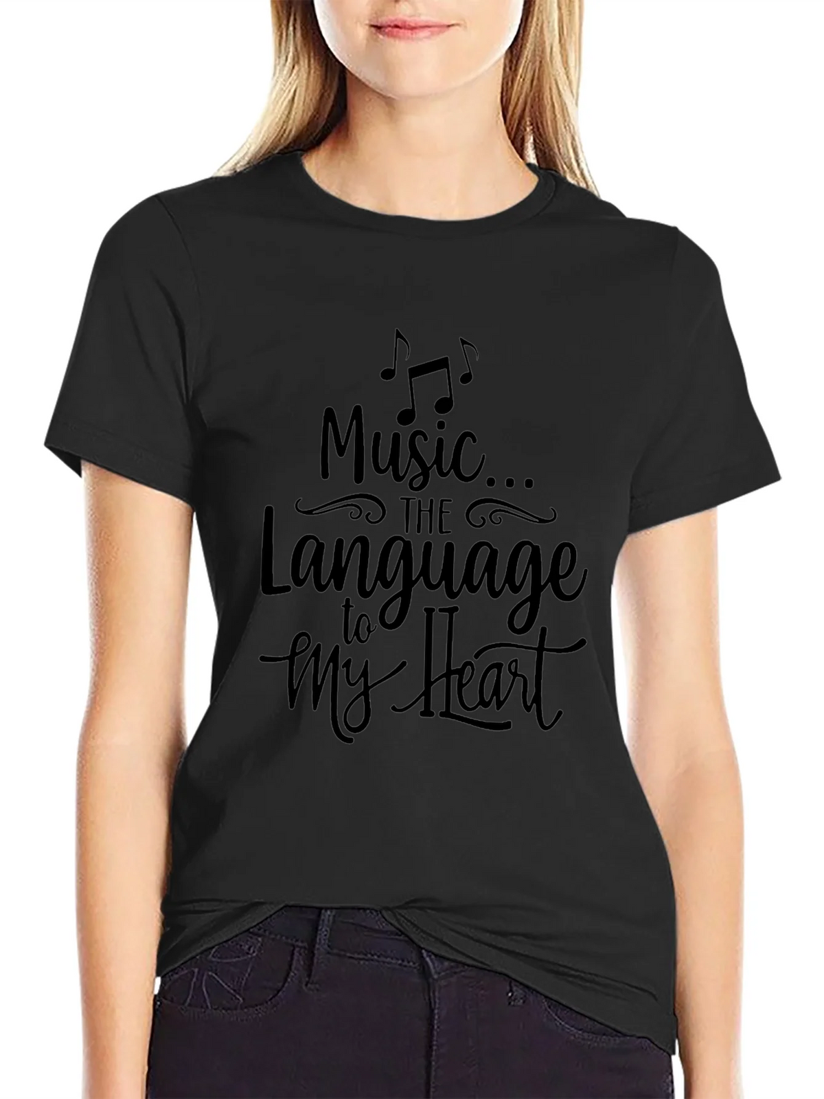 Music to My Heart Graphic Tee - Black Casual T-Shirt