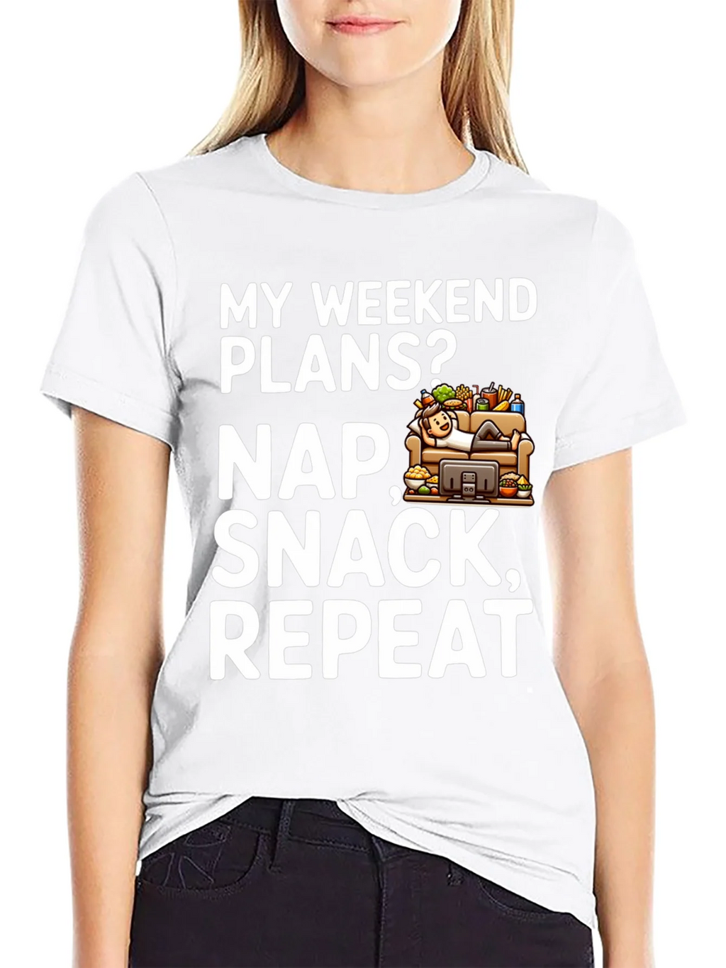My Weekend Plans Nap Snack Repeat Black T-Shirt