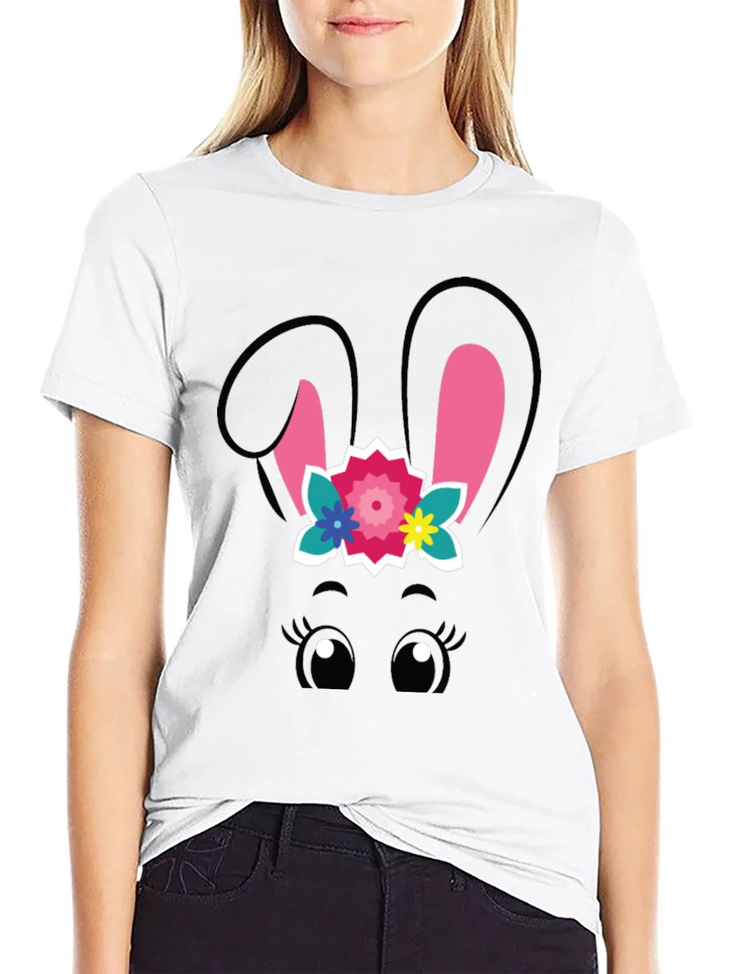 Cute Easter Bunny Face Black T-Shirt