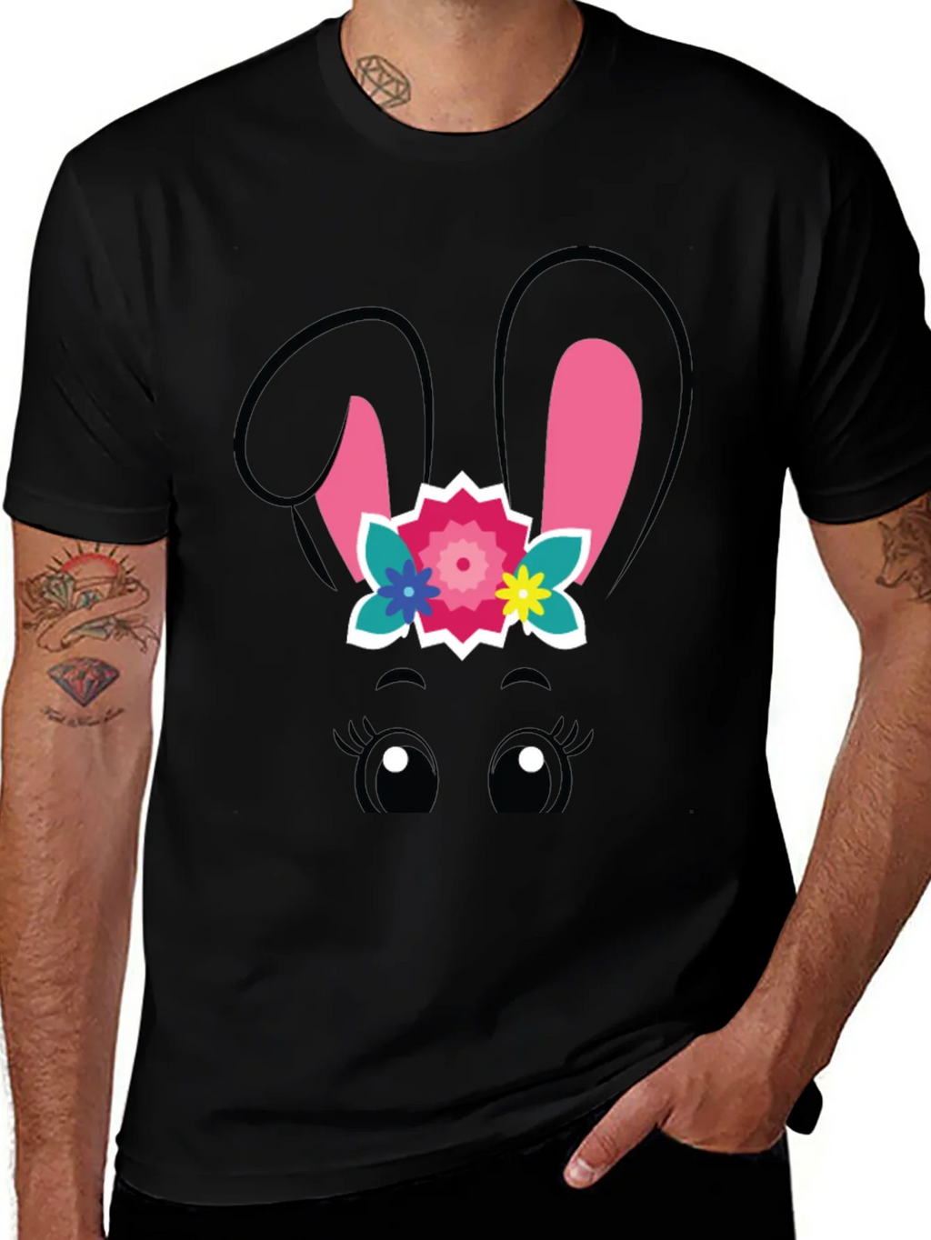 Cute Easter Bunny Face Black T-Shirt