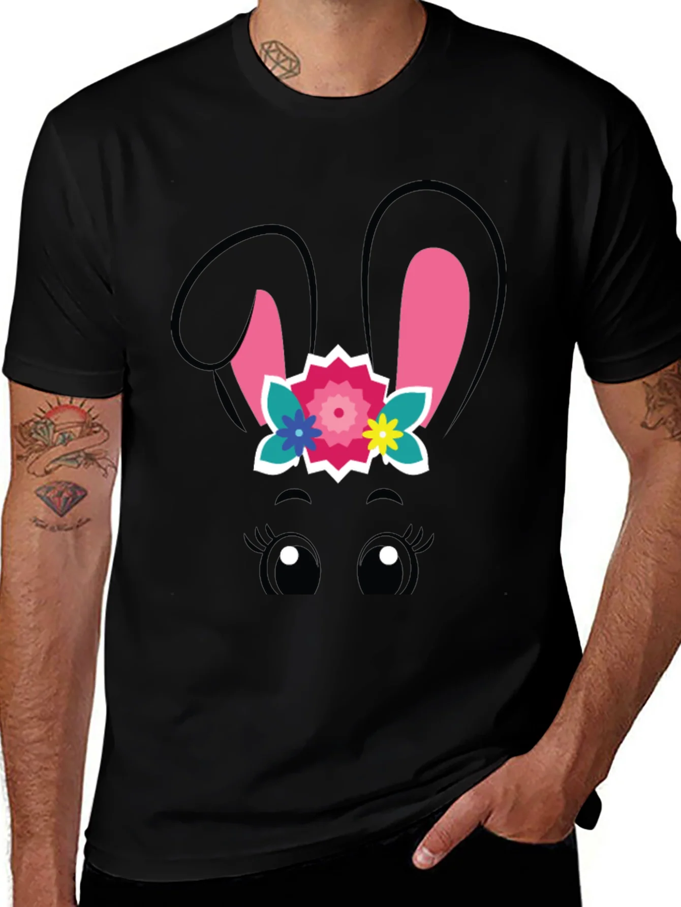 Cute Easter Bunny Face Black T-Shirt