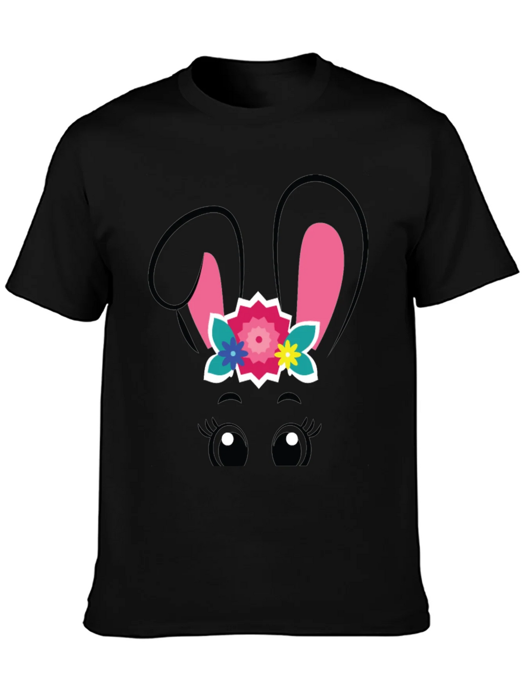 Cute Easter Bunny Face Black T-Shirt