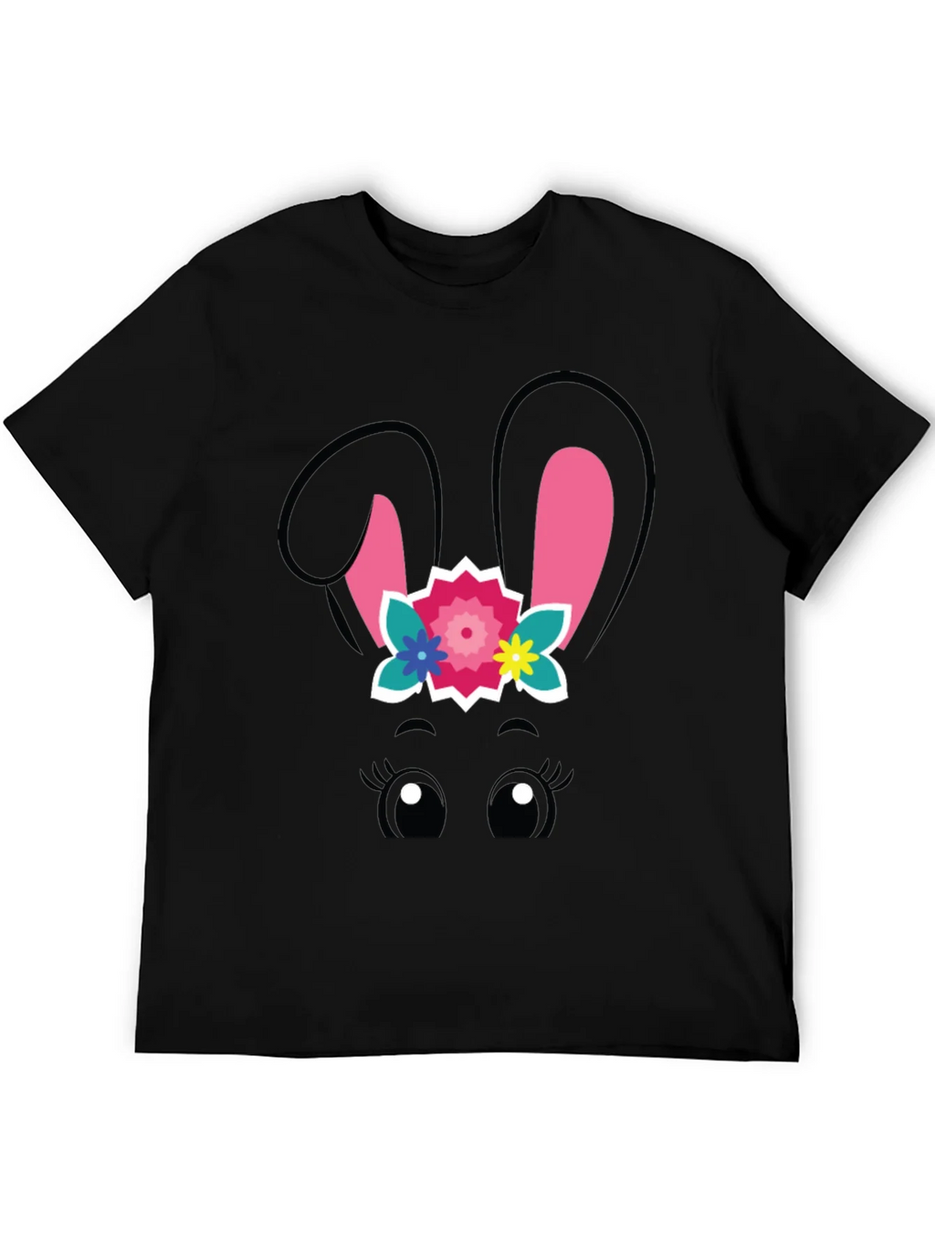 Cute Easter Bunny Face Black T-Shirt