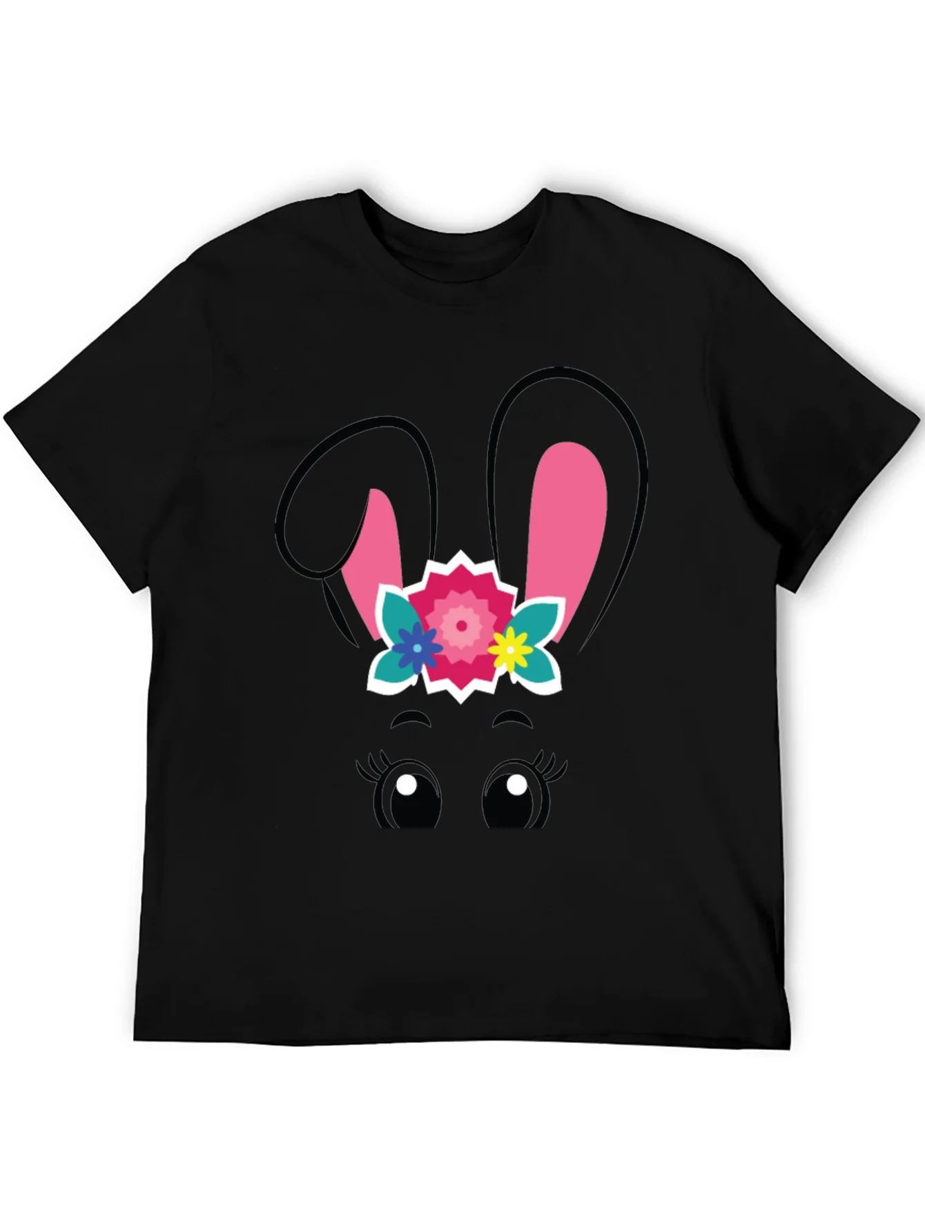 Cute Easter Bunny Face Black T-Shirt