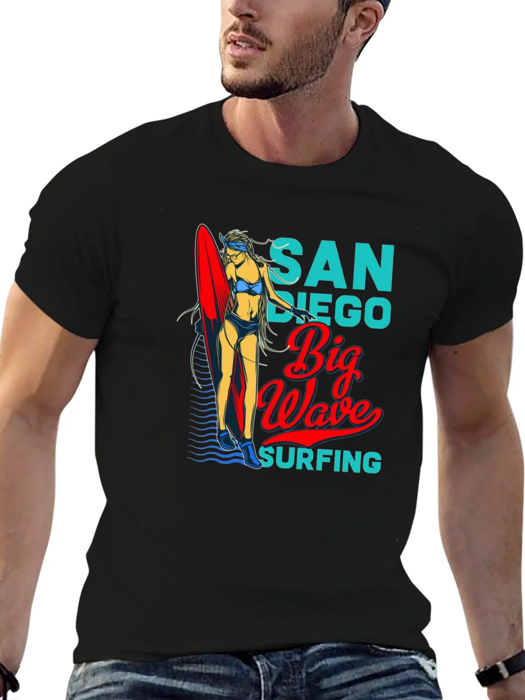 San Diego Big Wave Surfing Graphic T-Shirt