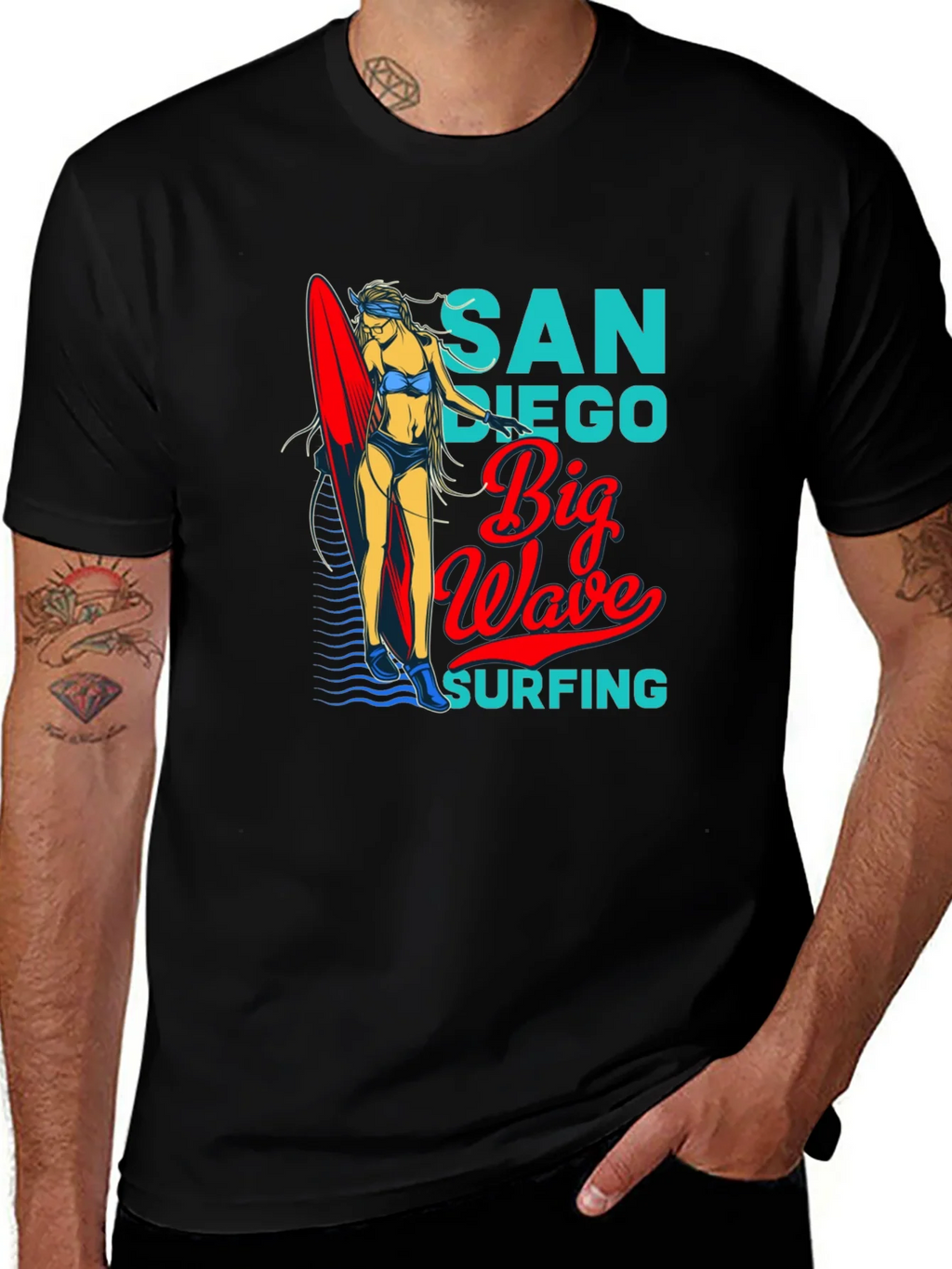 San Diego Big Wave Surfing Graphic T-Shirt