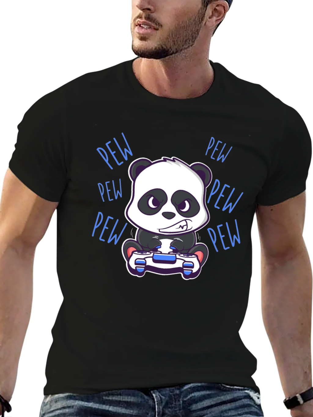 Gamer Panda Black T-Shirt - Pew Pew