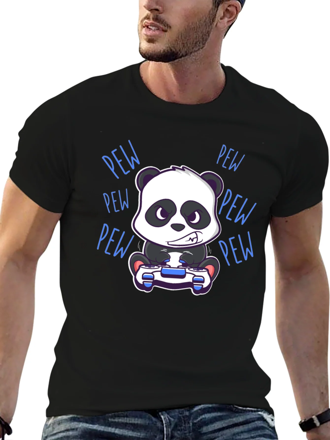 Gamer Panda Black T-Shirt - Pew Pew