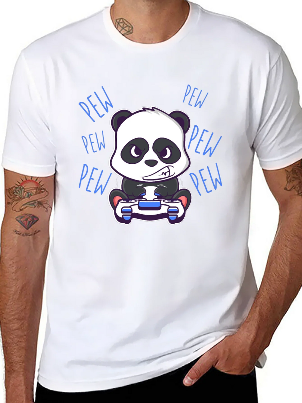 Gamer Panda Black T-Shirt - Pew Pew