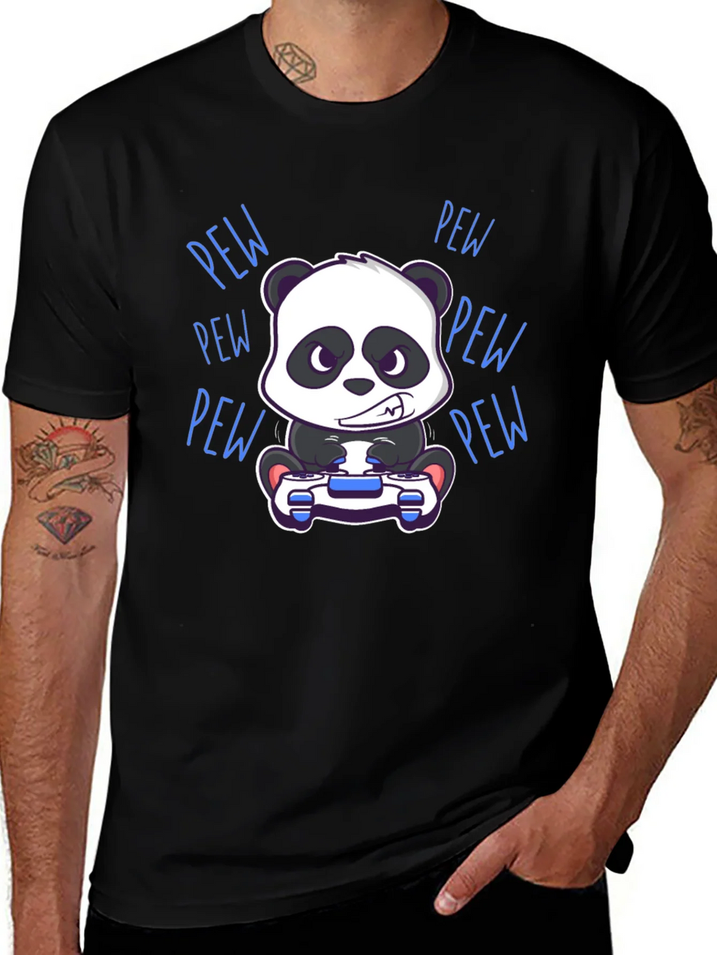 Gamer Panda Black T-Shirt - Pew Pew