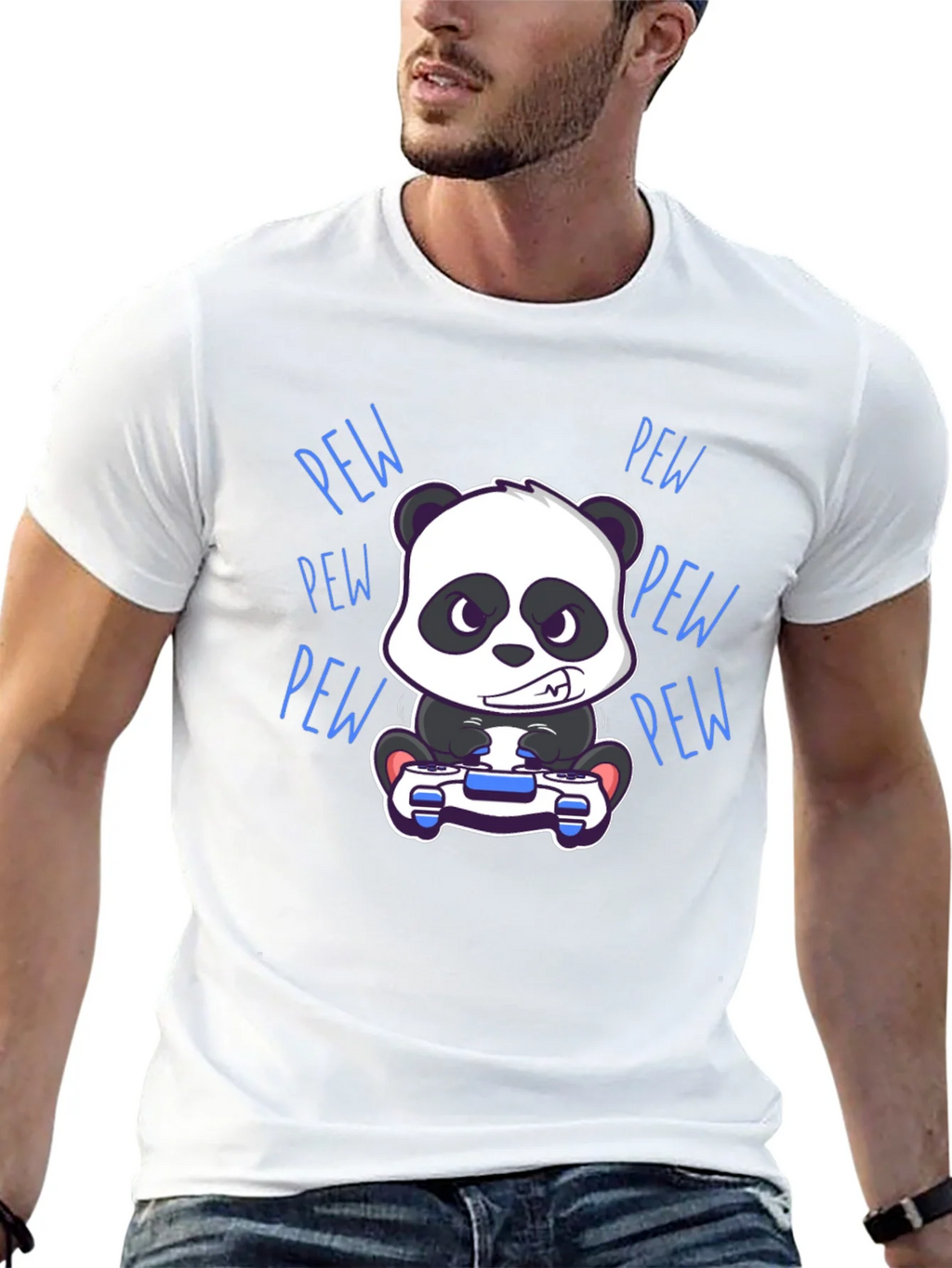 Gamer Panda Black T-Shirt - Pew Pew