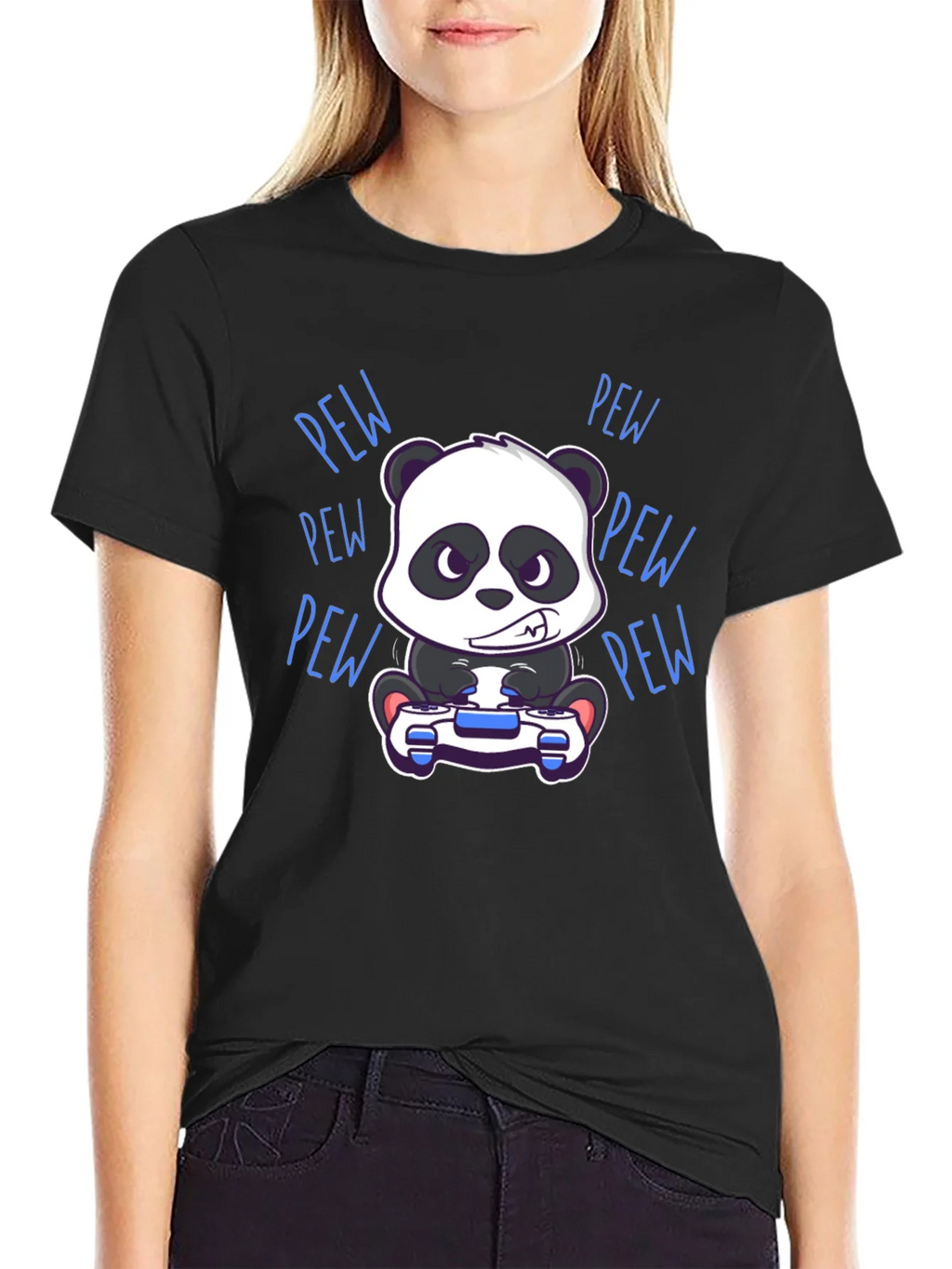 Gamer Panda Black T-Shirt - Pew Pew