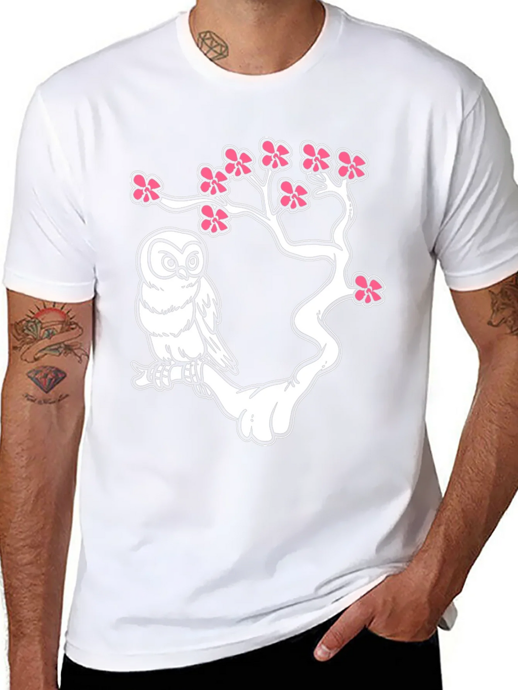 Owl on Branch Graphic T-Shirt - Black