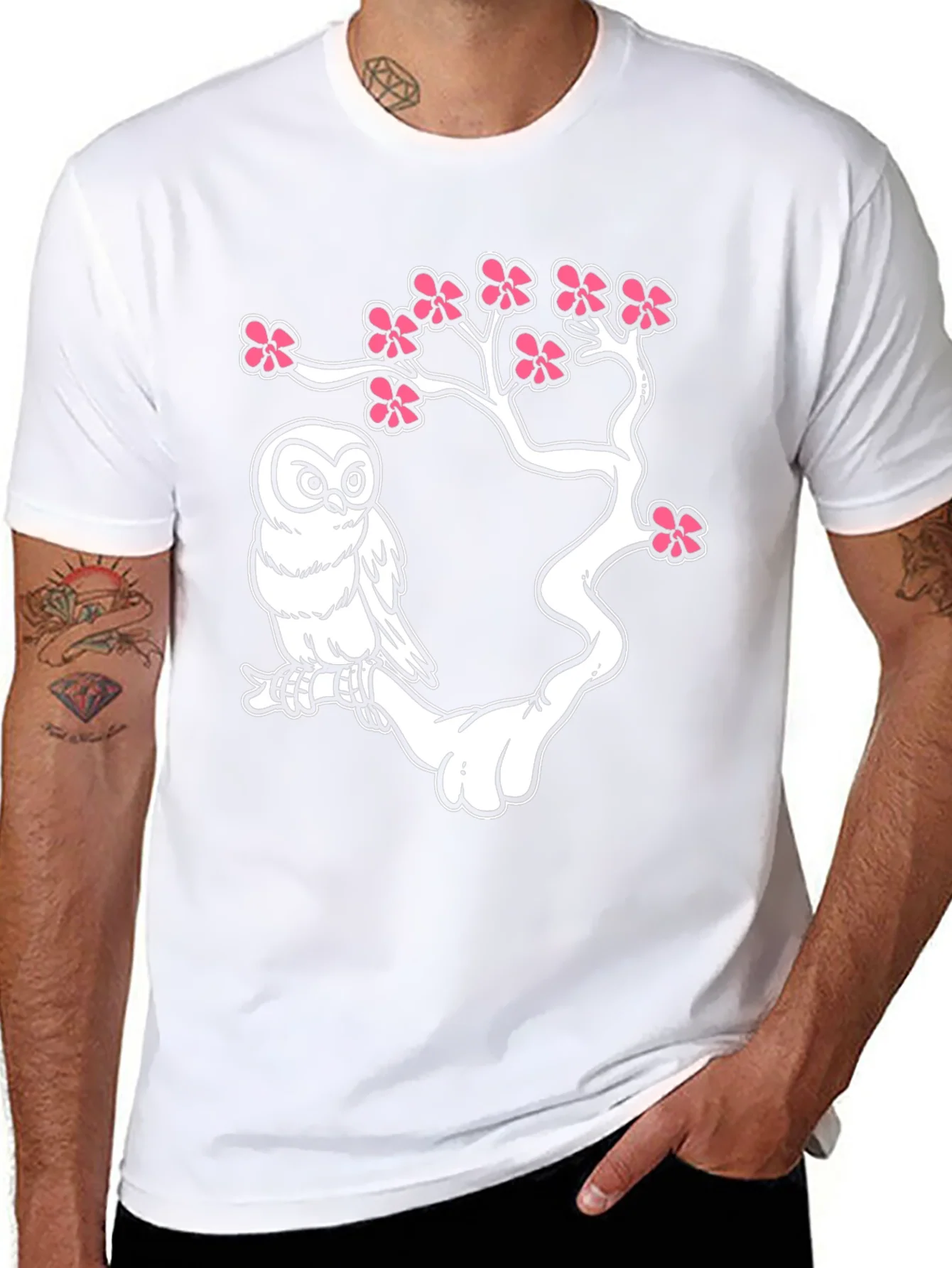 Owl on Branch Graphic T-Shirt - Black