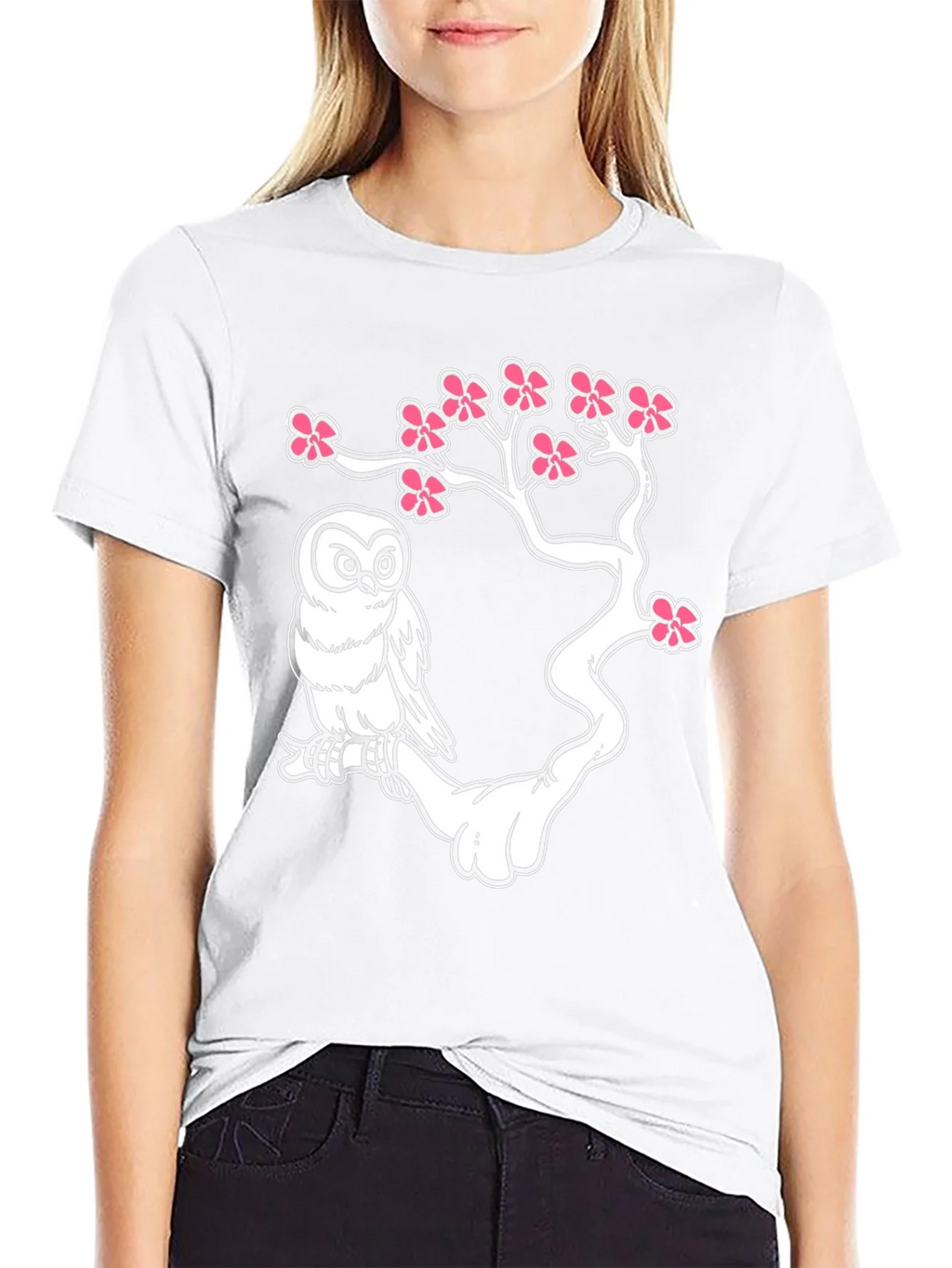 Owl on Branch Graphic T-Shirt - Black