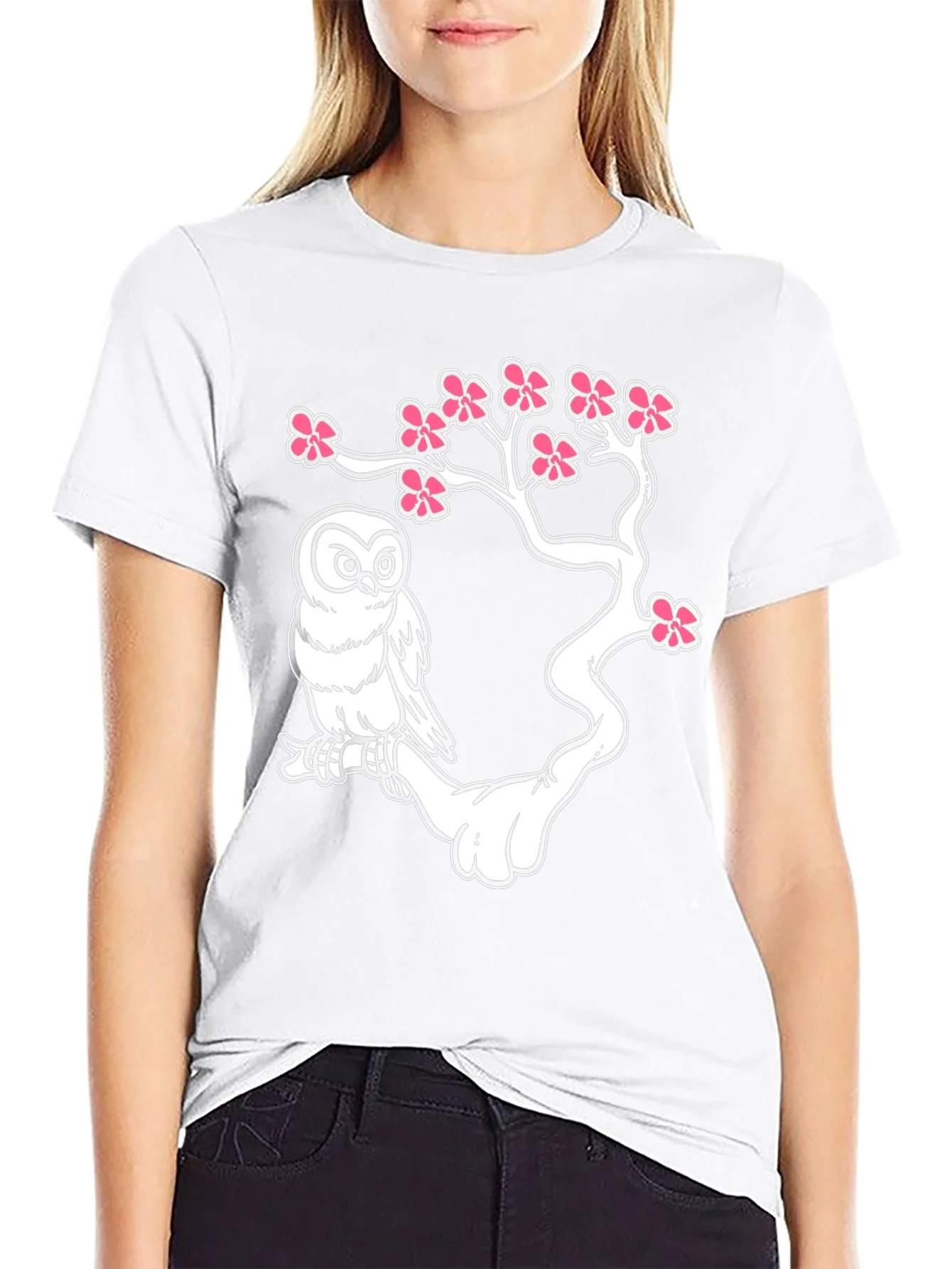 Owl on Branch Graphic T-Shirt - Black