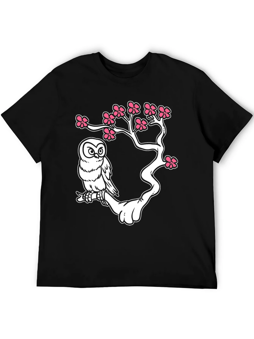 Owl on Branch Graphic T-Shirt - Black