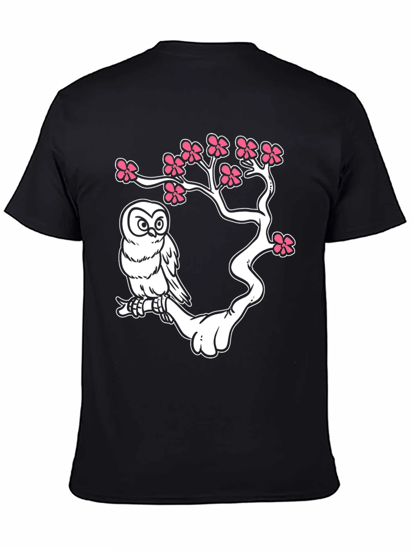 Owl on Branch Graphic T-Shirt - Black