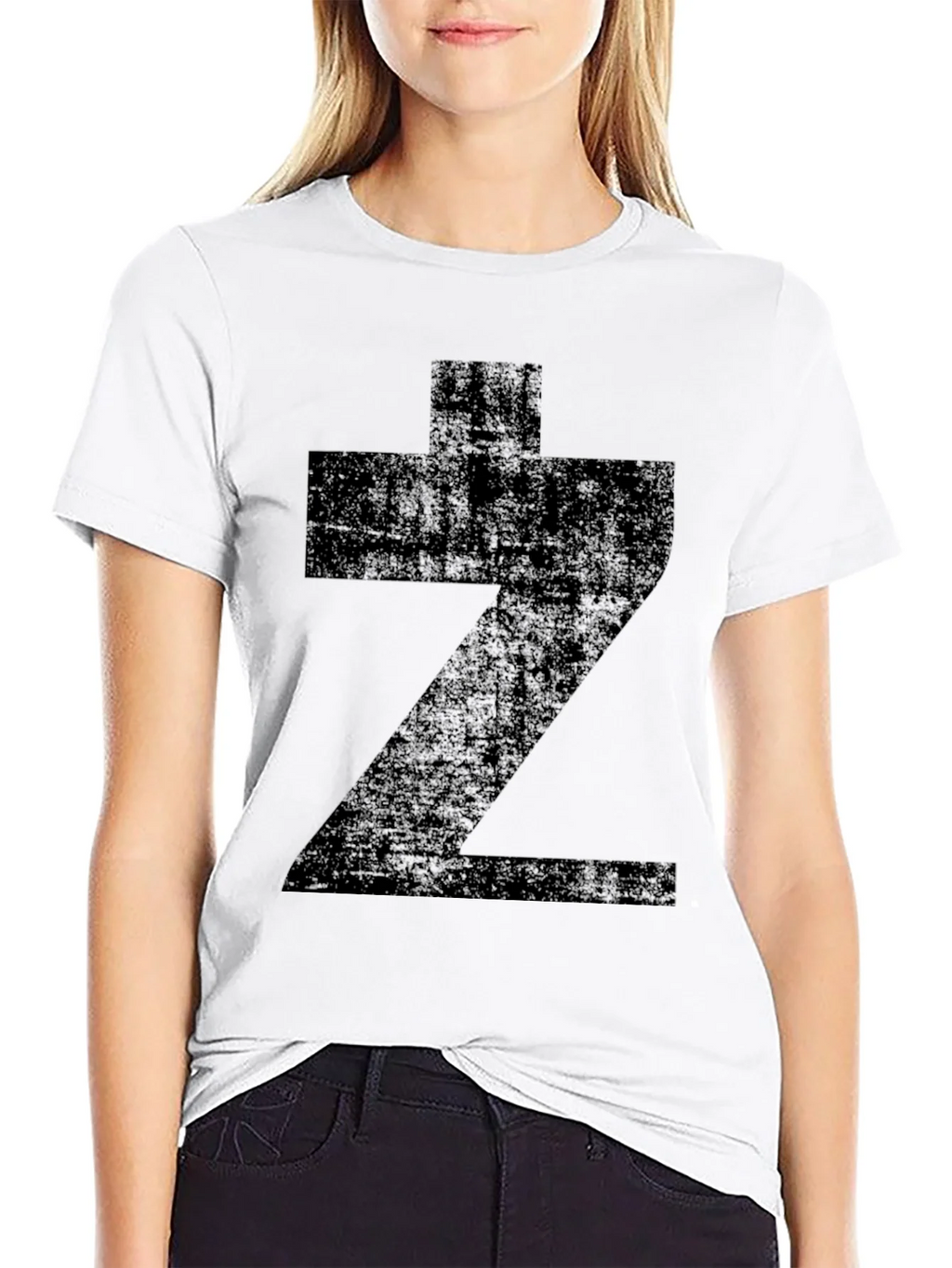 Graphic Tee: Distressed Black Z Print T-Shirt