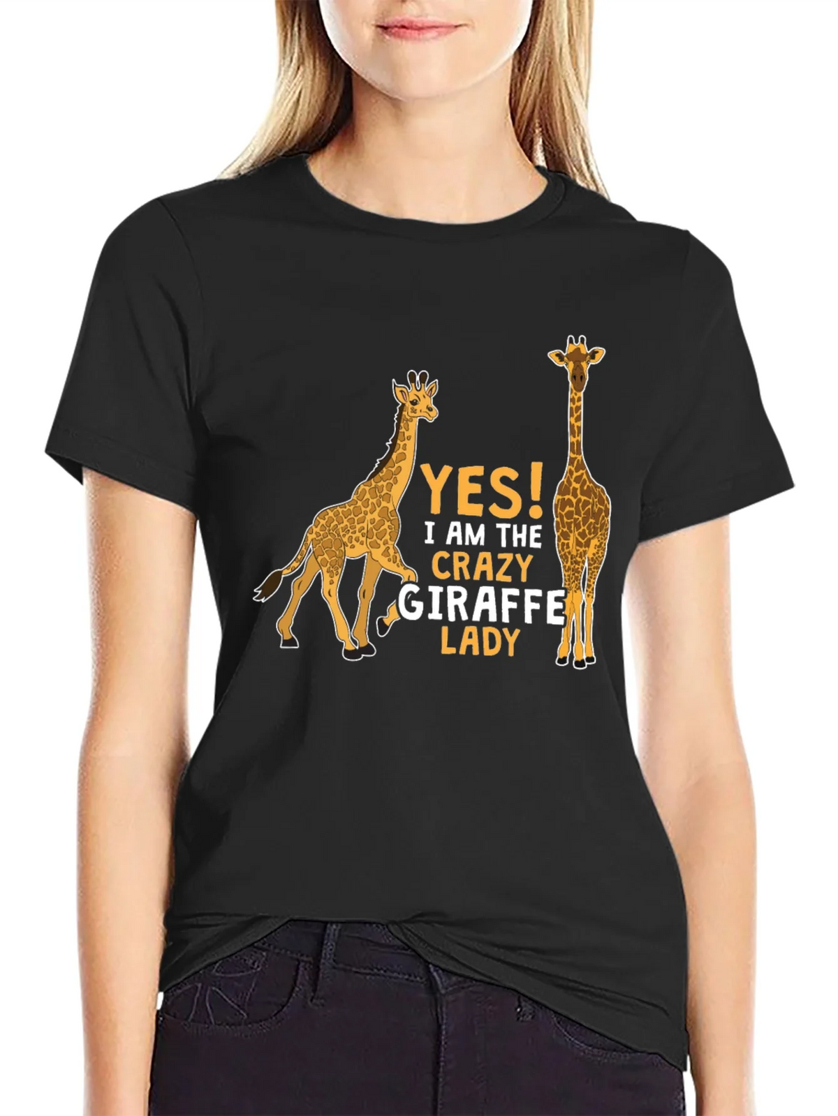 Crazy Giraffe Lady T-Shirt - Novelty Graphic Tee