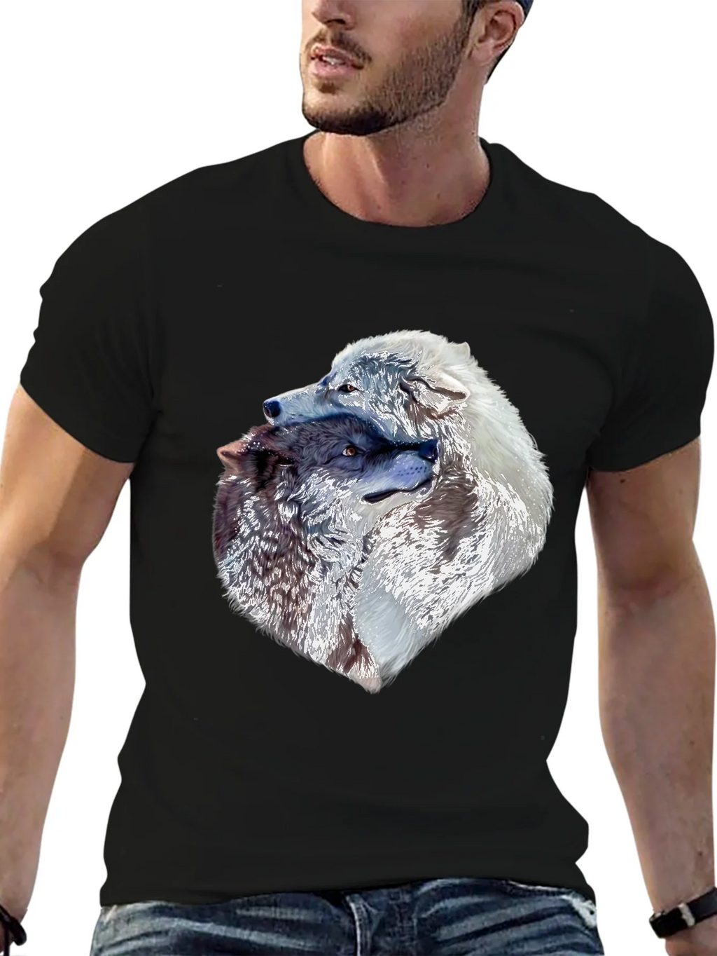 Wolves Head Graphic Black T-Shirt