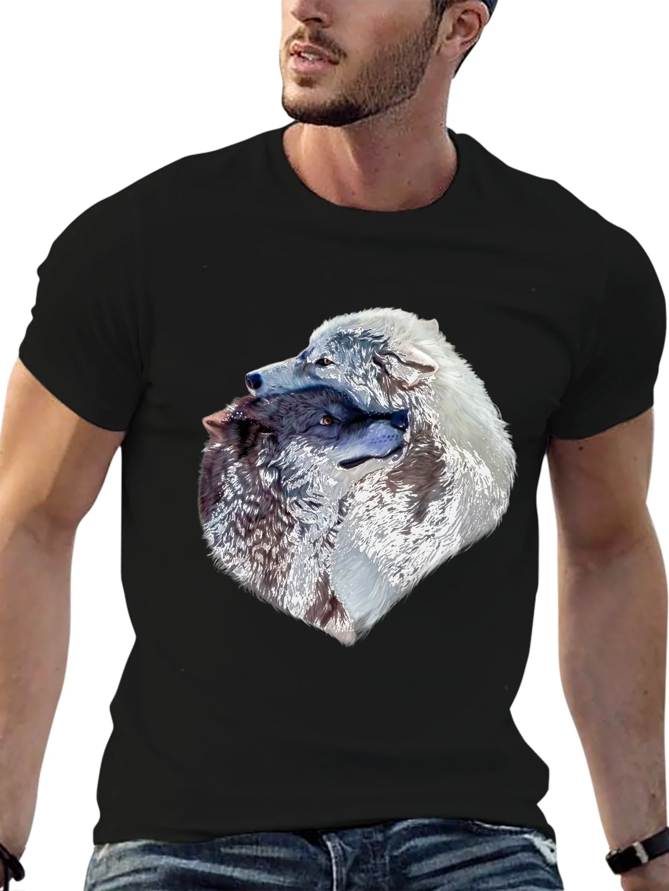 Wolves Head Graphic Black T-Shirt