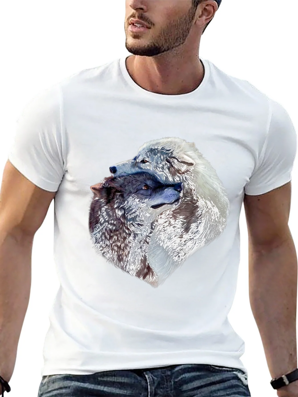Wolves Head Graphic Black T-Shirt
