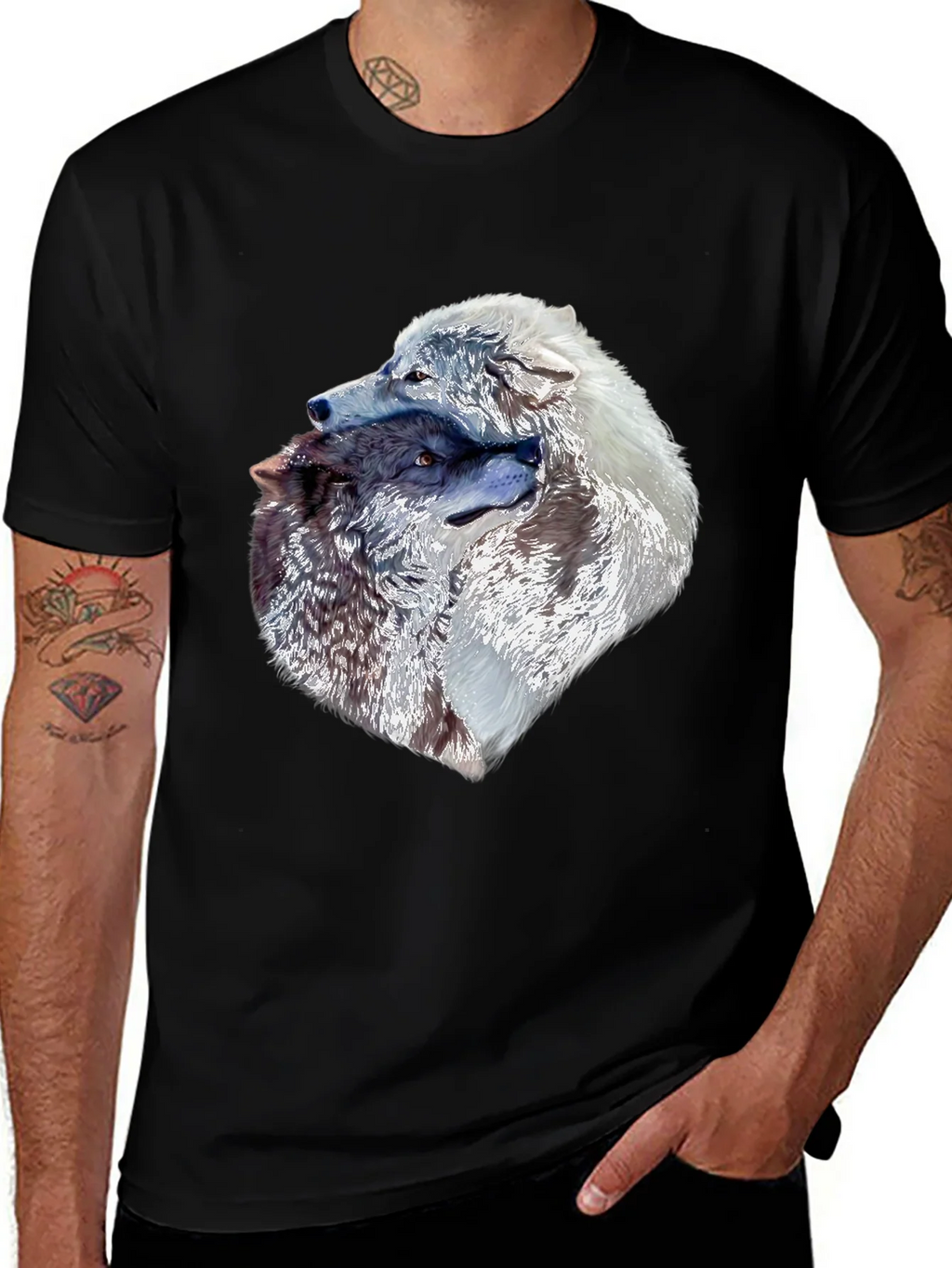 Wolves Head Graphic Black T-Shirt