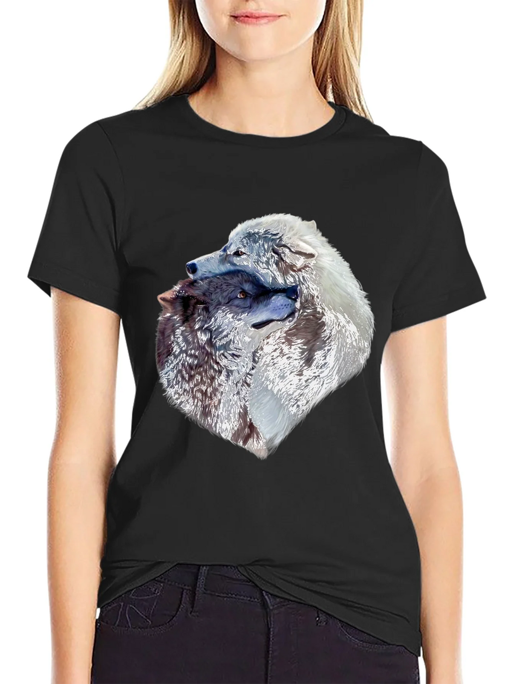 Wolves Head Graphic Black T-Shirt