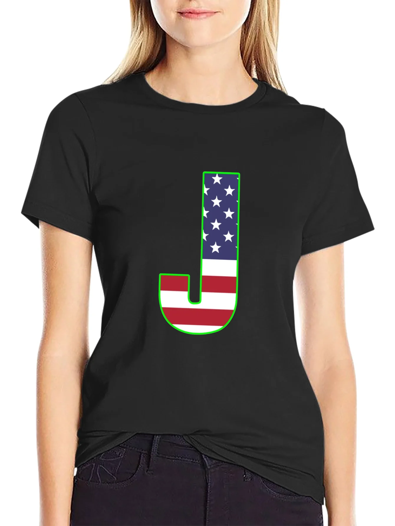 Letter J USA Flag Graphic T-Shirt