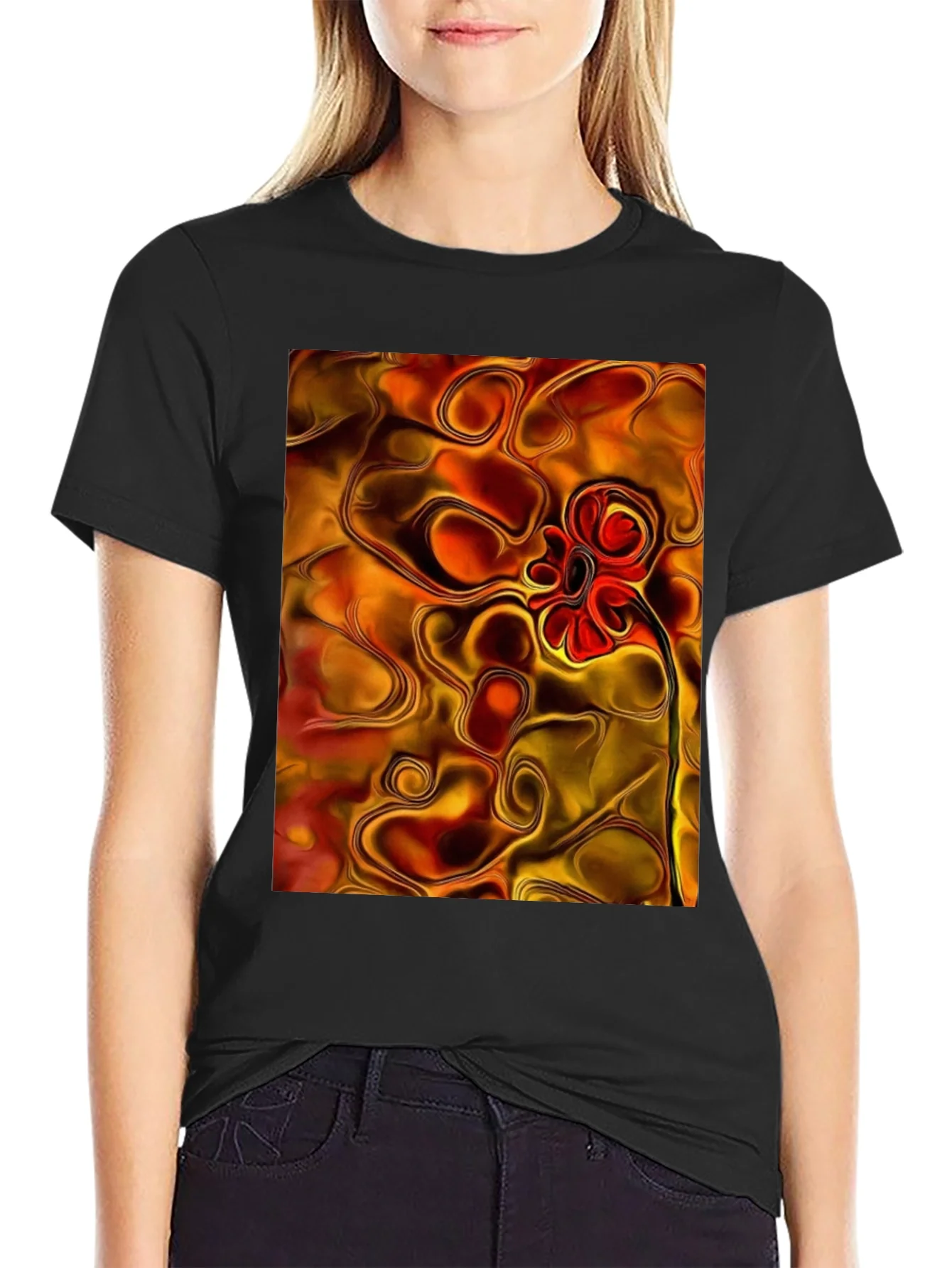 Abstract Flower Graphic Black T-Shirt