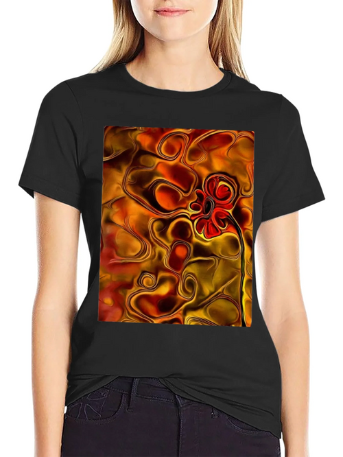 Abstract Flower Graphic Black T-Shirt