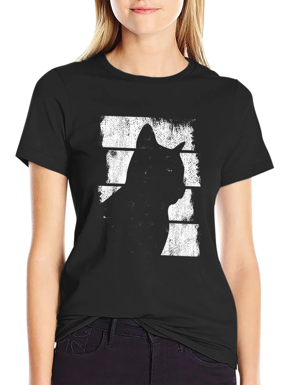 Cool Cat Silhouette Graphic Tee - Black