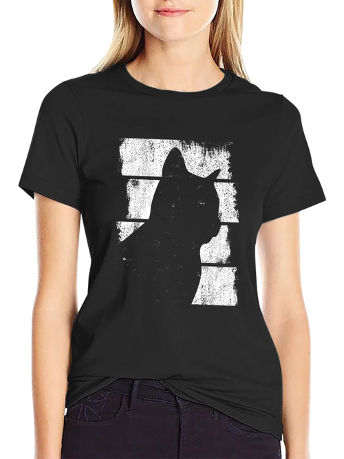 Cool Cat Silhouette Graphic Tee - Black